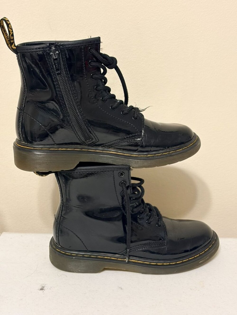 Dr. Martens Kids 1460‎ Patent Leather Side Zip Boots Black Unisex Size 2Y